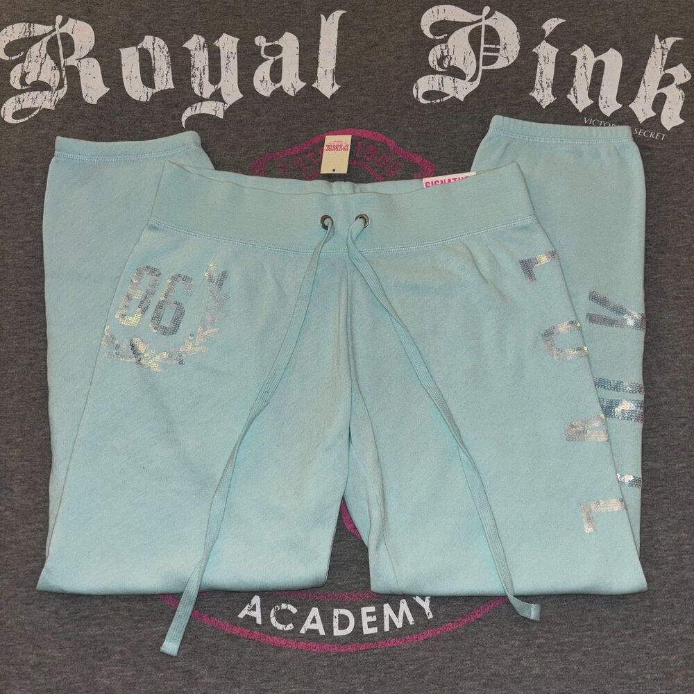 NWT Victoria’s Secret PINK Baby Blue Iridescent Sequin Bling Capri Pants- SM